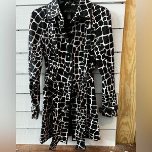 INC International Concepts Black and White Notched Collar Pea Coat